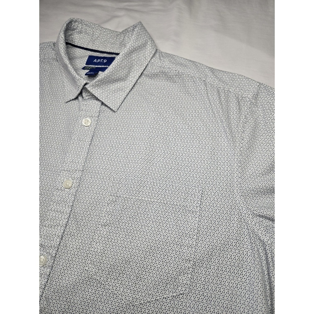 APT.9 Premier Flex Men's Short Sleeve Geometric Button-Up Shirt White Navy L - Picture 3 of 4
